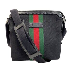 GUCCI Sherry Line Canvas Leather Shoulder Bag Black Pouch